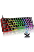 DEANB 62Tuş Mekanik Mini Oyun Klavyesi Uyumlu 19 RGB Rainbow LED'Li Aydınlatmalı Taşınabilir  KLAVYE - 1