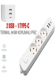ÇELİKWORK FTR/16 3680W 16A 3 Priz, 2 USB, 1 Type-C, 1.8 Metre Akım Korumalı Priz - 1