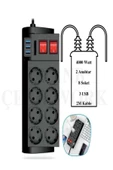 çelikwork inspiring technology F-T-8 4000Watt Akım Korumalı 2Anahtar 3 Usb'li Çocuk Korumalı 2M Kablolu 8li Priz - 1