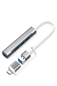DEANB Alüminyum Metalik 4'ü 1 Arada USB + Type-C Çevirici, USB 3.0 Hızlı Klavye-Mouse Data Çoklayıcı - 1