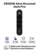 FTR 2500W Termal Akım Korumalı 3lü Priz 2 USB 1 TypeC Sigortalı Çoklayıcı 2 m Kablo thumbnail 1