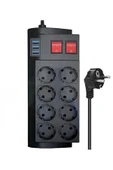 ÇELİKWORK FTR-08 4000W 16A Akım Korumalı 2 Anahtarlı 8'li Priz, 3 USB Portlu, 2 Metre Kablolu Çoklayıcı - 1