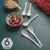 Porsima 7997-1 6'lı Beyaz Porselen Baharat Kaşığı - Kahvaltılık Bal Reçel Şeker Servis Kaşığı 13 cm - 1