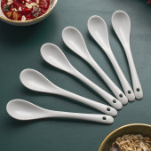 Porsima 7997-1 6'lı Beyaz Porselen Baharat Kaşığı - Kahvaltılık Bal Reçel Şeker Servis Kaşığı 13 cm - 2