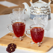 Porsima 15720 Ayaklı Kulplu Desenli 4'lü Cam Bardak - Kulplu Çay Kahve Bardağı - 200 cc - 1
