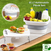 Porsima 07-1304 Katlanır Piknik Sepeti - Silikonlu Katlanabilir Saklama Kutusu - 21 L Beyaz thumbnail 1