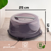 Porsima 1091 Antrasit Yuvarlak Kek Pasta Börek Saklama Kabı - Kilitli Kapaklı Taşıma Fanusu 25 cm - 1