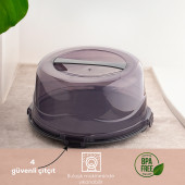 Porsima 1091 Antrasit Yuvarlak Kek Pasta Börek Saklama Kabı - Kilitli Kapaklı Taşıma Fanusu 25 cm - 4