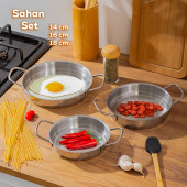 Porsima 3 lü Paslanmaz Çelik Sahan Takımı - Omlet Yumurta Sahan Seti 14-16-18 cm - 1