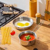 Porsima Paslanmaz Çelik Kaçerola ve Sahan Seti - Yumurta Sahan ve Sos Tavası 14-18 cm - 1