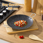 Esra Çok Amaçlı Granit Pişirme Tavası -Çift Yönlü Döküm Sac Kavurma Gözleme Tavası- 26 cm Siyah - 1