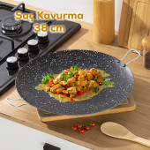 Esra Çok Amaçlı Granit Pişirme Tavası -Çift Yönlü Döküm Sac Kavurma Gözleme Tavası- 38 cm Siyah - 1