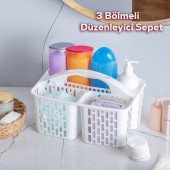 Porsima 8114 ORG-51 3 Bölmeli Düzenleyici Sepet - Çok Amaçlı Organizer - Beyaz - 1