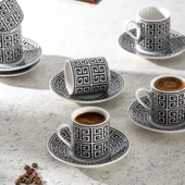 Porsima Perotti YX01 Desenli Porselen Fincan Takımı - Türk Kahvesi 6 Kişilik 90 cc - 1