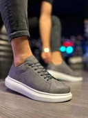 Yüksek Taban Günlük Ayakkabı Gri Süet (Beyaz Taban) thumbnail 3