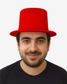 Kırmızı Renk Plastik Nubuk Kadife Flok Kaplama Fötr Şapka 11 cm thumbnail 1