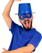 Mavi Renk Parıltılı Simli Fötr Silindir Parti Şapkası thumbnail 2