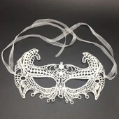 Beyaz Renk Dantel Kesim Dantel İşlemeli B Parti Maskesi 1 No thumbnail 1