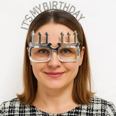 İt's My Birthday Yazılı Taç ve Mum Şekilli Gözlük Seti Gümüş Renk thumbnail 8
