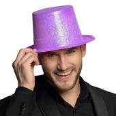 Floresan Mor Renk Simli Uzun Fötr Melon Şapka 12 cm thumbnail 9