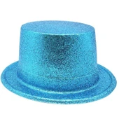 Floresan Mavi Renk Simli Uzun Fötr Melon Şapka 12 cm thumbnail 3