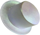 Beyaz Renk Işıltılı Hologram Kumaş Kaplama Fötr Silindir Şapka Yetişkin Boy thumbnail 4