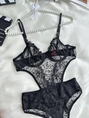 AmoraSecret AmoraSecret Çiçek Desenli Siyah Bodysuit - 2