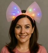 Rengarenk Led Işıklı Fiyonk Şekilli Tül Parti Tacı Pembe Renk 25x25 cm thumbnail 10