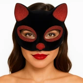Siyah Renk Kırmızı Simli Süet Kaplama Kedi Maskesi 18x14 cm thumbnail 1