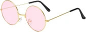 Yuvarlak Cam John Lennon Tarzı Hippi Gold Çerçeveli Pembe Gözlük thumbnail 3