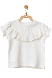 Andywawa Kız Bebek Önden Fırfırlı Detaylı Beyaz Tshirt AC21753 - 1