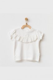 Andywawa Kız Bebek Önden Fırfırlı Detaylı Beyaz Tshirt AC21753 - 3
