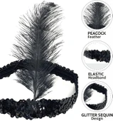 Siyah Renk Çarliston Başlık 90 lı Yıllar 80 li Yıllar Tüylü Saç Bandı thumbnail 11