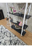 Çıkıntılı Beyaz Boyalı Kitaplık - 5 Raflı Suntalem Lüks Kitaplık Siyah Mermer - 4