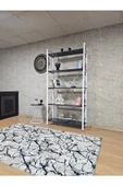 Beyaz Boyalı Kitaplık - 5 Raflı Suntalem Lüks Kitaplık Siyah Mermer - 3