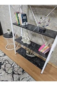 Beyaz Boyalı Kitaplık - 5 Raflı Suntalem Lüks Kitaplık Siyah Mermer - 4