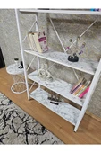 Beyaz Boyalı Kitaplık - 5 Raflı Suntalem Lüks Kitaplık Beyaz Mermer - 4