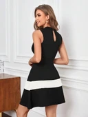 Kadın Sıfır Kol Yarı Balıkçı Yaka şerit Detaylı Ithal Krep Elbise thumbnail 3