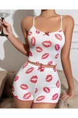 AmoraSecret AmoraSecret Kiss Öpücük Beyaz Şortlu Takım - 2
