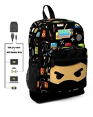 Coral High Kids Dört Gözlü Erkek Çocuk İlkokul Çantası - Ninja Baskılı - USB+AUX Soketli thumbnail 1