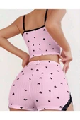 AmoraSecret AmoraSecret Pembe Kalp Desenli Askılı Şortlu Pijama Takım - 3