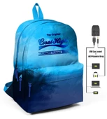 Coral High Mavi Degradeli Üç Gözlü Okul ve Günlük Sırt Çantası - USB+AUX Soketli thumbnail 1