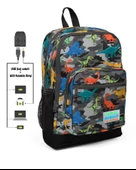 Coral High Kids Dört Gözlü Erkek Çocuk İlkokul Çantası - Dinazor Kamuflaj Desenli- USB+AUX Soketli thumbnail 1