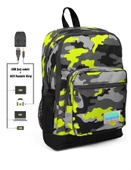 Coral High Kids Dört Gözlü Erkek Çocuk İlkokul Çantası - Yeşil Kamuflaj Desenli - USB+AUX Soketli thumbnail 1