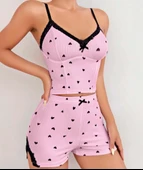 AmoraSecret AmoraSecret Pembe Kalp Desenli Askılı Şortlu Pijama Takım - 1