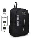 Coral High Sport Siyah Okul ve Günlük Sırt Çantası - USB ve AUX Çıkışlı thumbnail 1