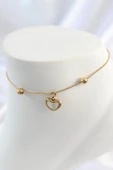 Celira Çelik Gold Renk Sallantı Mineli Kalp Figür Topçuk Detay Kadın Halhal NSLM276054 - 1