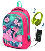 Coral High Kids Flamingolar İlk ve Ortaokul Sırt Çantası - USB ve AUX Çıkışlı thumbnail 1