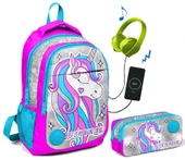 Coral High Pembe Unicorn Baskılı Okul Çanta Seti - Kız Çocuk - 1