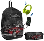 Coral High Siyah Klasik Araba Desenli Okul ve Günlük Çanta Seti - 1